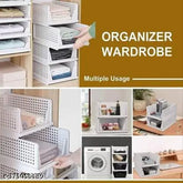 Foldable & stackable 4-layer plastic clothes organizer by NEWON, ideal for wardrobe storage and space optimization